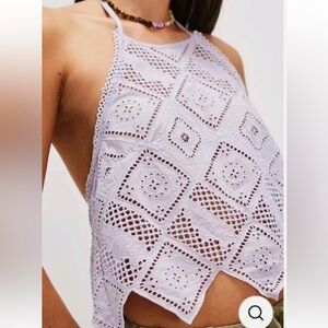 NWT Free People Lilac Hankie Crochet Halter Top
